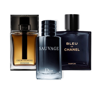 Combo promocional de 3 perfumes Sauvage Dior, Bleu de Chanel, y Dior Homme Intense 100ml