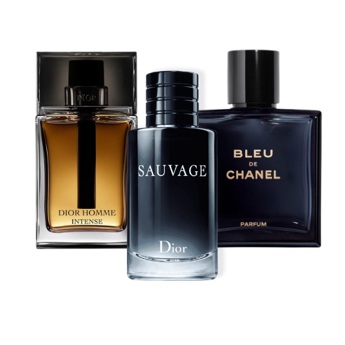 Combo promocional de 3 perfumes Sauvage Dior, Bleu de Chanel, y Dior Homme Intense 100ml