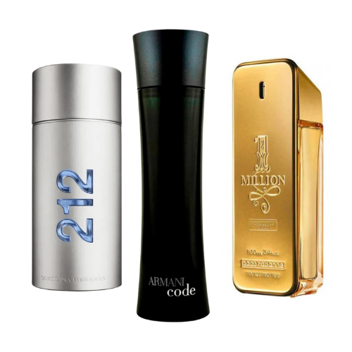 Combo promocional de 3 perfumes 212 Men NYC, Paco Rabanne One Milion y Armani Code Homme 100ml